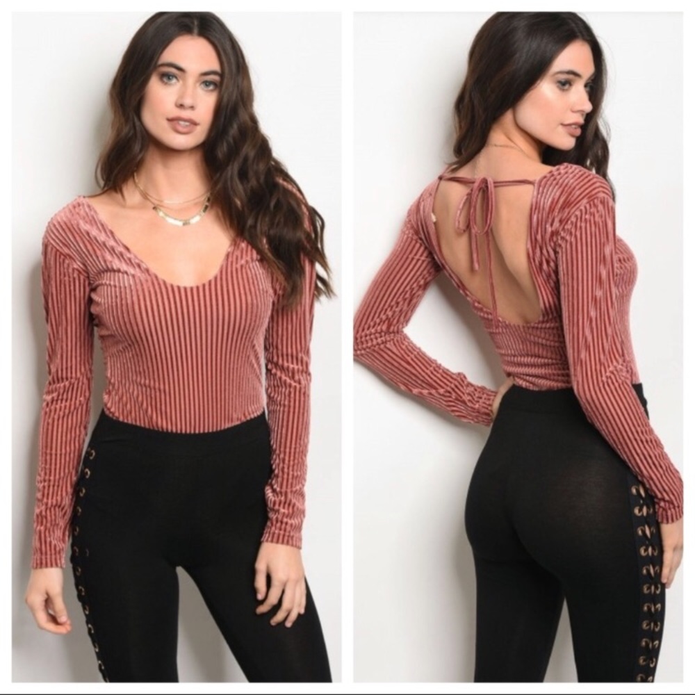 Rose Ribbed Long Sleeve Bodysuit